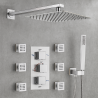 Duschsystem mit Thermostat, 6 Massagedüsen, wandbündige Montage, Messing, Chrom, Vento