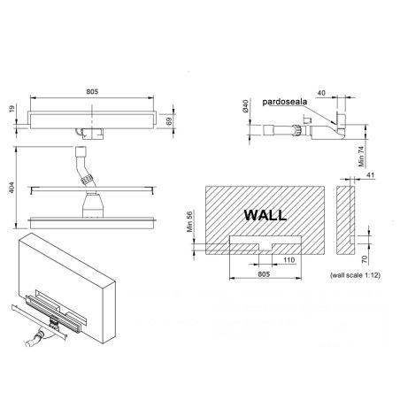 Duschrinne zur Wandmontage, Viega Siphon, Chrom, Größe 60, 80 cm, Breite 7,4 cm, Edelstahl