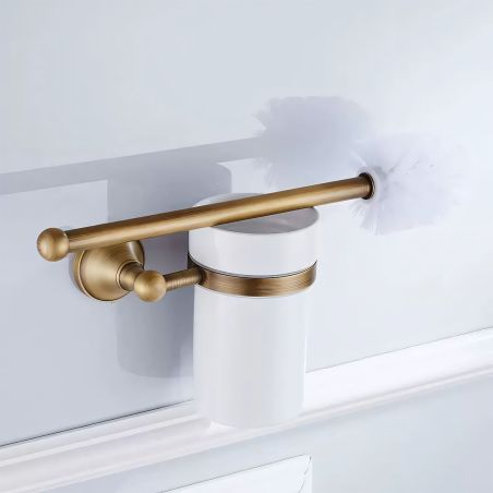 Toilettenbürste mit Halter, Wandmontage, Mattgold, Stahl, Keramik, Velvet