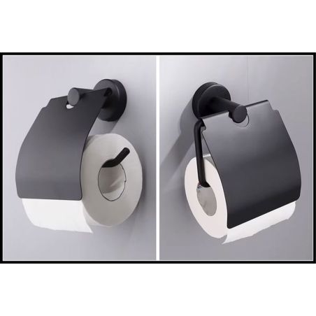 Toilettenpapierhalter mit Klappe, Mattschwarz, Stahl, modernes Design, Velvet