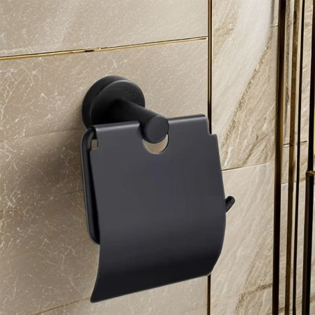 Toilettenpapierhalter mit Klappe, Mattschwarz, Stahl, modernes Design, Velvet