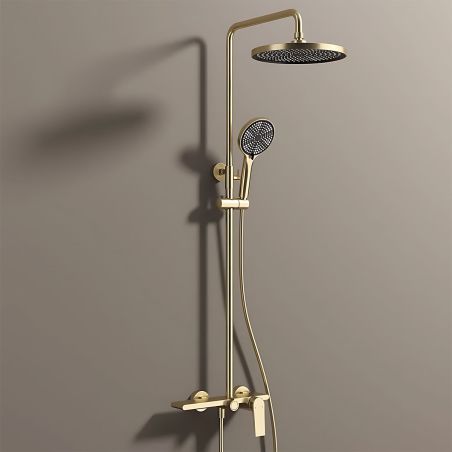 Duschsystem, Wasserfall-Badewannenauslauf, 3 Funktionen, Ablage, Wandmontage, Mattschwarz, Divina