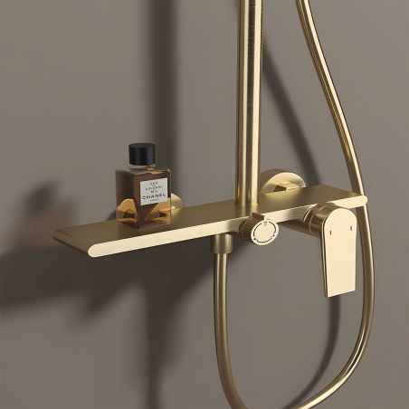 Duschsystem, Wasserfall-Badewannenauslauf, 3 Funktionen, Ablage, Wandmontage, Mattschwarz, Divina