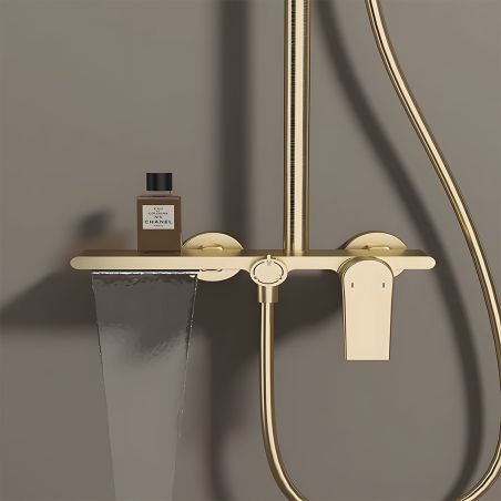 Duschsystem, Wasserfall-Badewannenauslauf, 3 Funktionen, Ablage, Wandmontage, Mattschwarz, Divina