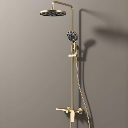 Duschsystem, Wasserfall-Badewannenauslauf, 3 Funktionen, Ablage, Wandmontage, Mattschwarz, Divina