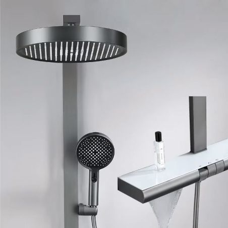 Duschsystem, Piano-Keys-Armatur, Ablage, Wasserfall-Badewannenauslauf, 3 Funktionen, Mattschwarz, Vivo