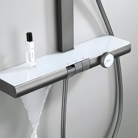 Duschsystem, Piano-Keys-Armatur, Ablage, Wasserfall-Badewannenauslauf, 3 Funktionen, Chrom, Vivo