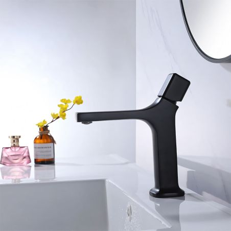 Waschbecken-Armatur, Waschbeckenmontage, Perlator, Messing, Mattschwarz, Aria