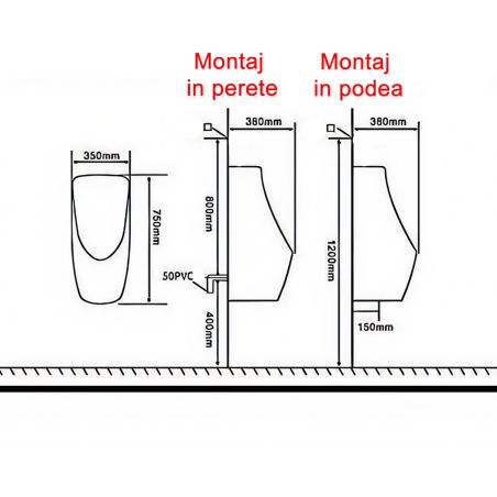 Urinal mit integriertem Sensor, Wand- oder Bodenablauf, 35x38x75 cm, Glänzend Weiß, Lavino