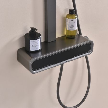 Duschsystem mit Thermostat, LED-Temperaturanzeige, Ablage, 3 Funktionen, Gun Grey, Prisma Duschsystem mit Thermostat, LED-Temperaturanzeige, Ablage, 3 Funktionen, Gun Grey, Prisma