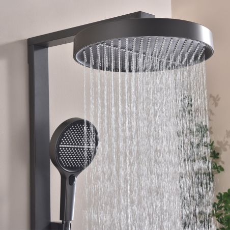 Duschsystem mit Thermostat, LED-Temperaturanzeige, Ablage, 3 Funktionen, Gun Grey, Prisma Duschsystem mit Thermostat, LED-Temperaturanzeige, Ablage, 3 Funktionen, Gun Grey, Prisma