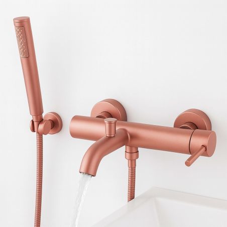 Badewannenarmatur, Wandmontage, Stahl, Handbrause, Rose Gold Matt, Fino