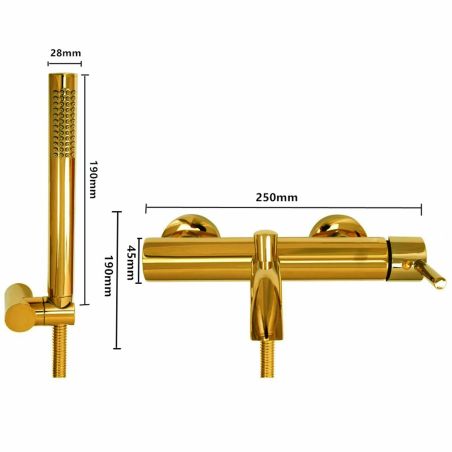Badewannenarmatur, Wandmontage, Stahl, Handbrause, Mattgold, Fino