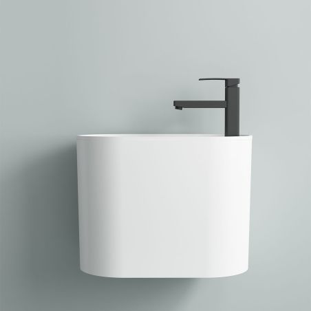 Waschbecken, wandhängend, glänzend Weiß, 50x28 cm, mit Armaturenloch, Siena
