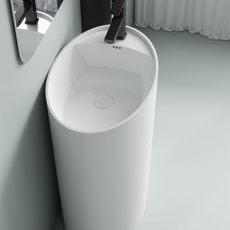 Standwaschbecken, freistehend, glänzend Weiß, 61x39x85 cm, mit Armaturenloch, Imperia