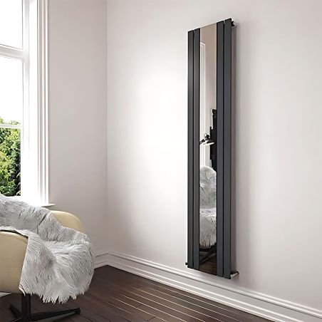 Dekorativer Heizkörper aus Stahl mit Spiegel, Anthrazit, 4 Elemente, 593 W, 180x60 cm, Malvina