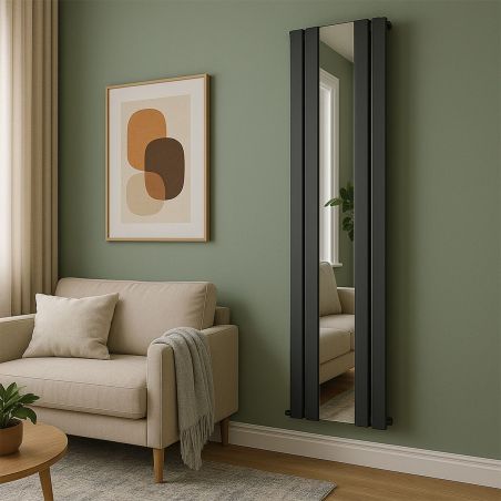 Dekorativer Heizkörper aus Stahl mit Spiegel, Anthrazit, 4 Elemente, 593 W, 180x60 cm, Malvina