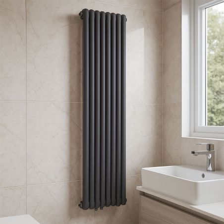 Verticaler Stahlheizkörper, 188x44 cm, 7 Elemente, 2960 W, Anthrazit, Eleganza