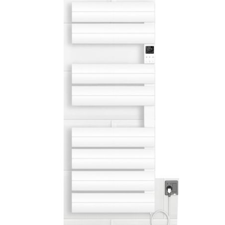 Elektrischer Handtuchheizkörper, 500 W, 230 V, Weiß, 3 Stufen, Digitalthermostat, 6 Programme, 8 Elemente, 105x55 cm, Reina