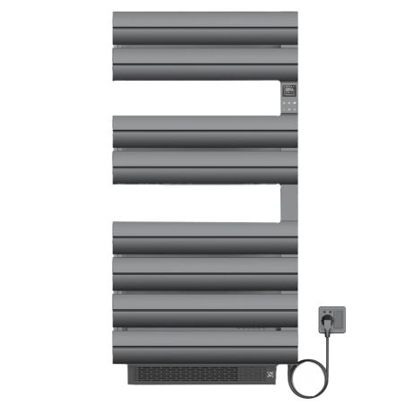 Elektrischer Handtuchheizkörper, 1500 W, 230 V, Anthrazit, 3 Stufen, Lüfter, Thermostat, 6 Programme, 8 Elemente, 105x55, Reina