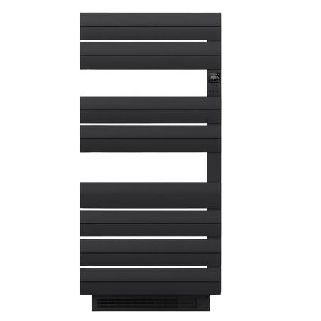 Elektrischer Handtuchheizkörper, 1500 W, 230 V, Schwarz, 3 Stufen, Lüfter, Thermostat, 6 Programme, 8 Elemente, 105x55, Reina