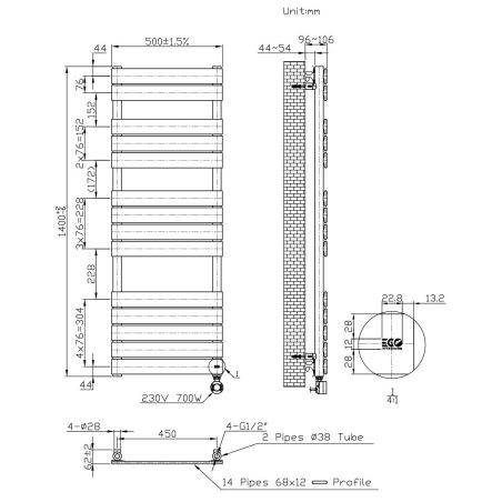 Elektrischer Heizkörper mit LCD-Thermostat, Wochenprogrammierung, Timer, Handtuchhalter, 120-140-160x50 cm, Weiß, Nadir Elektrischer Heizkörper mit LCD-Thermostat, Wochenprogrammierung, Timer, Handtuchhalter, 120-140-160x50 cm, Weiß, Nadir