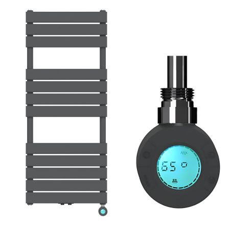 Elektrischer Heizkörper mit LCD-Thermostat, Wochenprogrammierung, Timer, Handtuchhalter, 120-140-160x50 cm, Anthrazit, Nadir