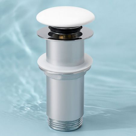 Ventil mit oder ohne Überlauf, Keramikdeckel, Push-Up-System, Stahl, Weiß/Chrom, Nova