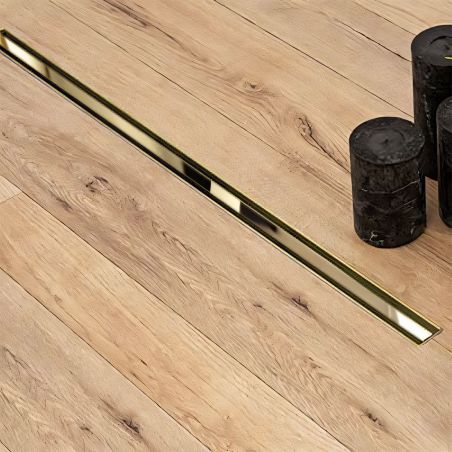 Slim-Duschrinne, Siphon 360°, Größen: 60 oder 80 cm, Edelstahl SS304, Mattgold, Rivela