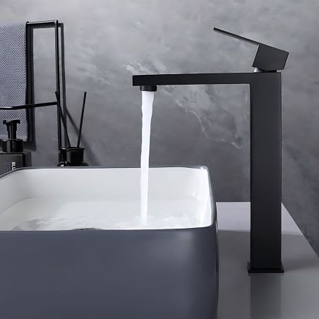 Waschbeckenarmatur, Perlator, Aufsatzmontage, Mattschwarz, Höhe 30 cm, Mira