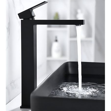 Waschbeckenarmatur, Perlator, Aufsatzmontage, Mattschwarz, Höhe 28 cm, Mira
