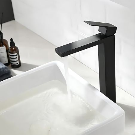 Waschbeckenarmatur, Perlator, Aufsatzmontage, Mattschwarz, Höhe 28 cm, Mira