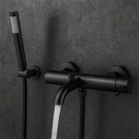 Badewannenarmatur, Wandmontage, Stahl, Handbrause, Mattschwarz, Fino