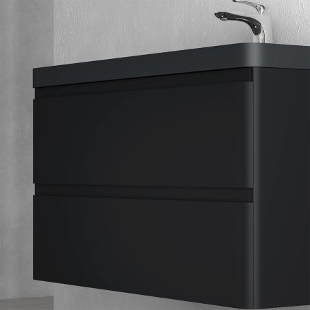 Badezimmermöbel aus MDF mit Mineralguss-Waschbecken, Schubladentrennern, Soft-Close-System, 60x42x55 cm, Mattschwarz, Verona