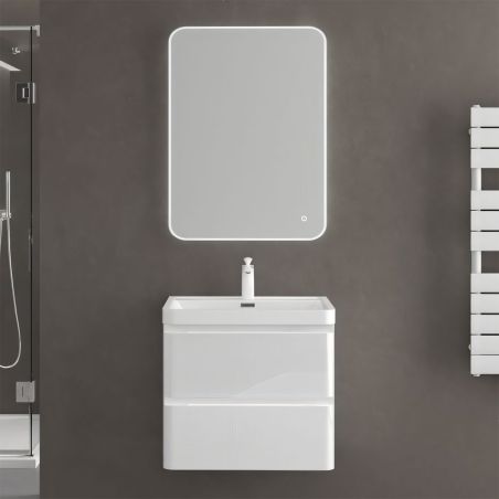 Badezimmermöbel aus MDF mit Mineralguss-Waschbecken, Schubladentrennern, Soft-Close-System, 60x42x55 cm, glänzend Weiß, Verona