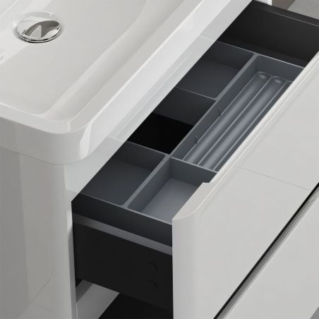 Badezimmermöbel aus MDF mit Mineralguss-Waschbecken, Schubladentrennern, Soft-Close-System, 60x42x55 cm, glänzend Weiß, Verona