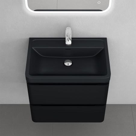 Badezimmermöbel aus MDF mit Mineralguss-Waschbecken, Schubladentrennern, Soft-Close-System, 60x42x55 cm, Mattschwarz, Verona