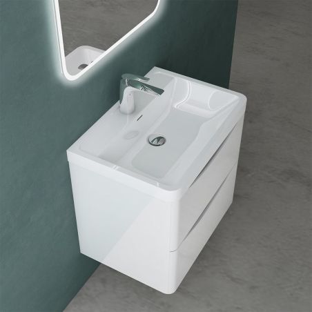 Badezimmermöbel, lackiertes MDF, Komposit-Waschbecken, Schubladentrenner, Soft-Close, 60/90 cm, Weiß Hochglanz, Trieste