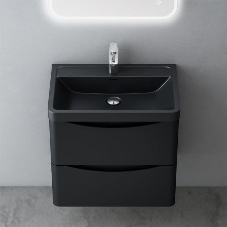 Badezimmermöbel, lackiertes MDF, Komposit-Waschbecken, Schubladentrenner, Soft-Close, 60/90 cm, Mattschwarz, Trieste
