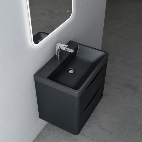Badezimmermöbel, lackiertes MDF, Komposit-Waschbecken, Schubladentrenner, Soft-Close, 60/90 cm, Mattschwarz, Trieste