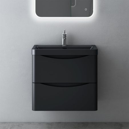 Badezimmermöbel, lackiertes MDF, Komposit-Waschbecken, Schubladentrenner, Soft-Close, 60/90 cm, Mattschwarz, Trieste