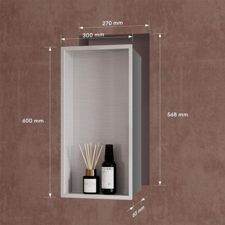 Dusnische, eingebauter Regal im Wand, Stahl, 30x30 oder 60x30, Chrom, Flux