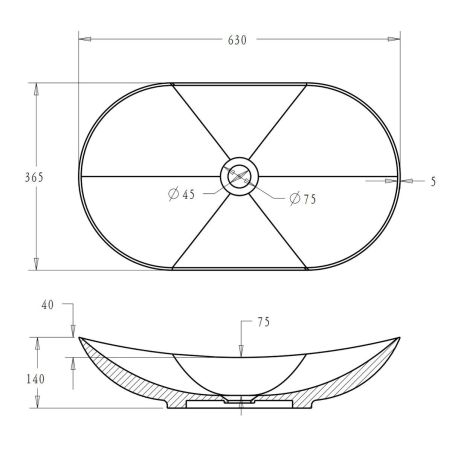Waschbecken EGO 858, Mattschwarz, 63x36.5 cm, Aufsatzmontage, Sanitärkeramik