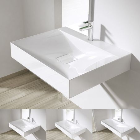 Waschbecken EGO 810, glänzend Weiß, , 60, 80 oder 100 x 48 cm, Aufsatz- oder Wandmontage, Marmorkomposit