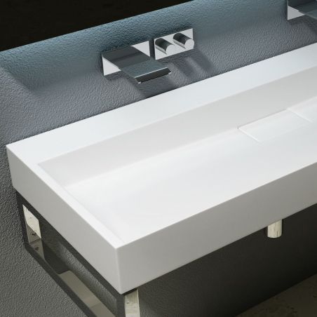 Doppelwaschbecken EGO 19, glänzend Weiß, 120 cm, Marmorkomposit, Wand- oder Aufsatzmontage, ohne Hahnloch