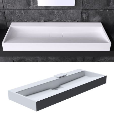 Doppelwaschbecken EGO 19, glänzend Weiß, 120 cm, Marmorkomposit, Wand- oder Aufsatzmontage, ohne Hahnloch