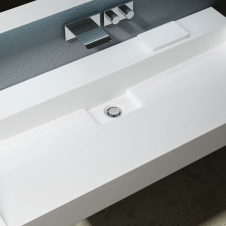 Doppelwaschbecken EGO 19, glänzend Weiß, 120 cm, Marmorkomposit, Wand- oder Aufsatzmontage, ohne Hahnloch