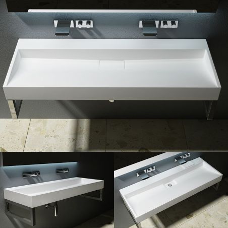 Doppelwaschbecken EGO 19, glänzend Weiß, 120 cm, Marmorkomposit, Wand- oder Aufsatzmontage, ohne Hahnloch