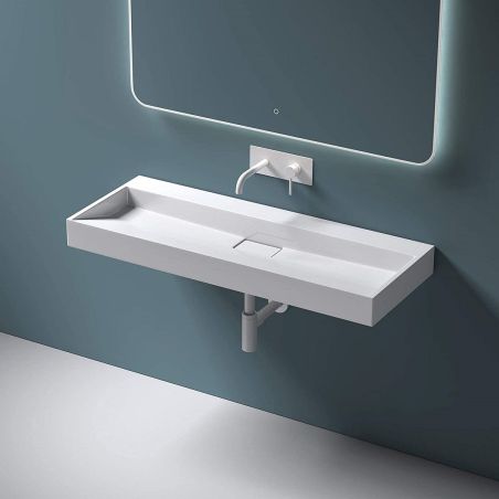 Doppelwaschbecken EGO 19, glänzend Weiß, 120 cm, Marmorkomposit, Wand- oder Aufsatzmontage, ohne Hahnloch