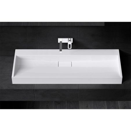 Doppelwaschbecken EGO 19, glänzend Weiß, 120 cm, Marmorkomposit, Wand- oder Aufsatzmontage, ohne Hahnloch